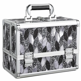 Joligrace Makeup Box 10 Inch Cosmetic Train Case for Women Travel Jewelry Organizer with Compartments & Mirror Portable Lockable Make-up Organizer Box - Mosaic Tiles Print
