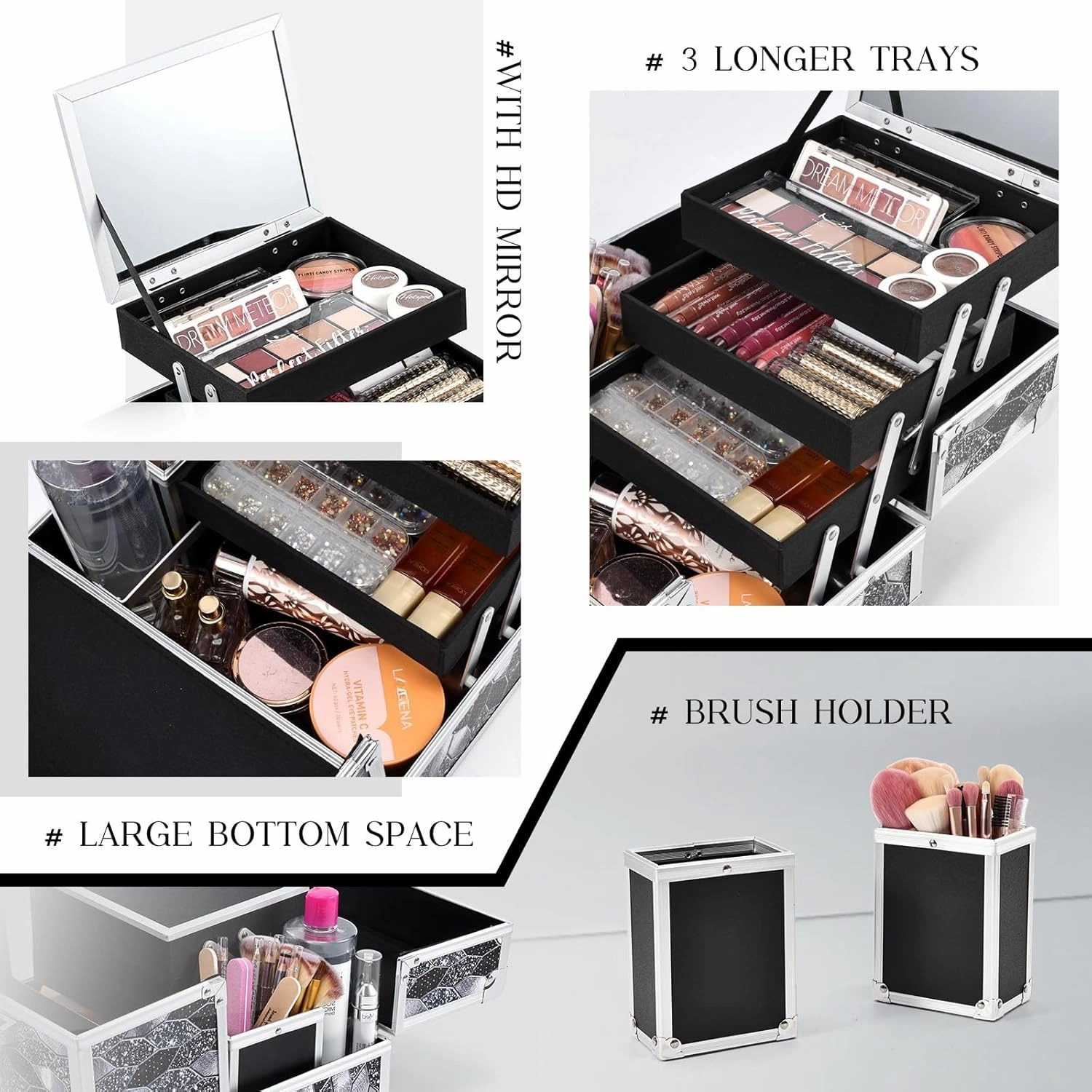 Joligrace Makeup Box 10 Inch Cosmetic Train Case for Women Travel Jewelry Organizer with Compartments & Mirror Portable Lockable Make-up Organizer Box - Mosaic Tiles Print
