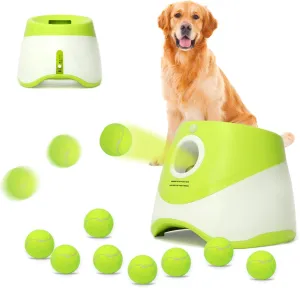 Jovani Automatic Dog Launcher, 10-30ft Fetch Machine for Small Dogs, Indoor/Outdoor, 9 Tennis Balls (2in), Yellow-Green