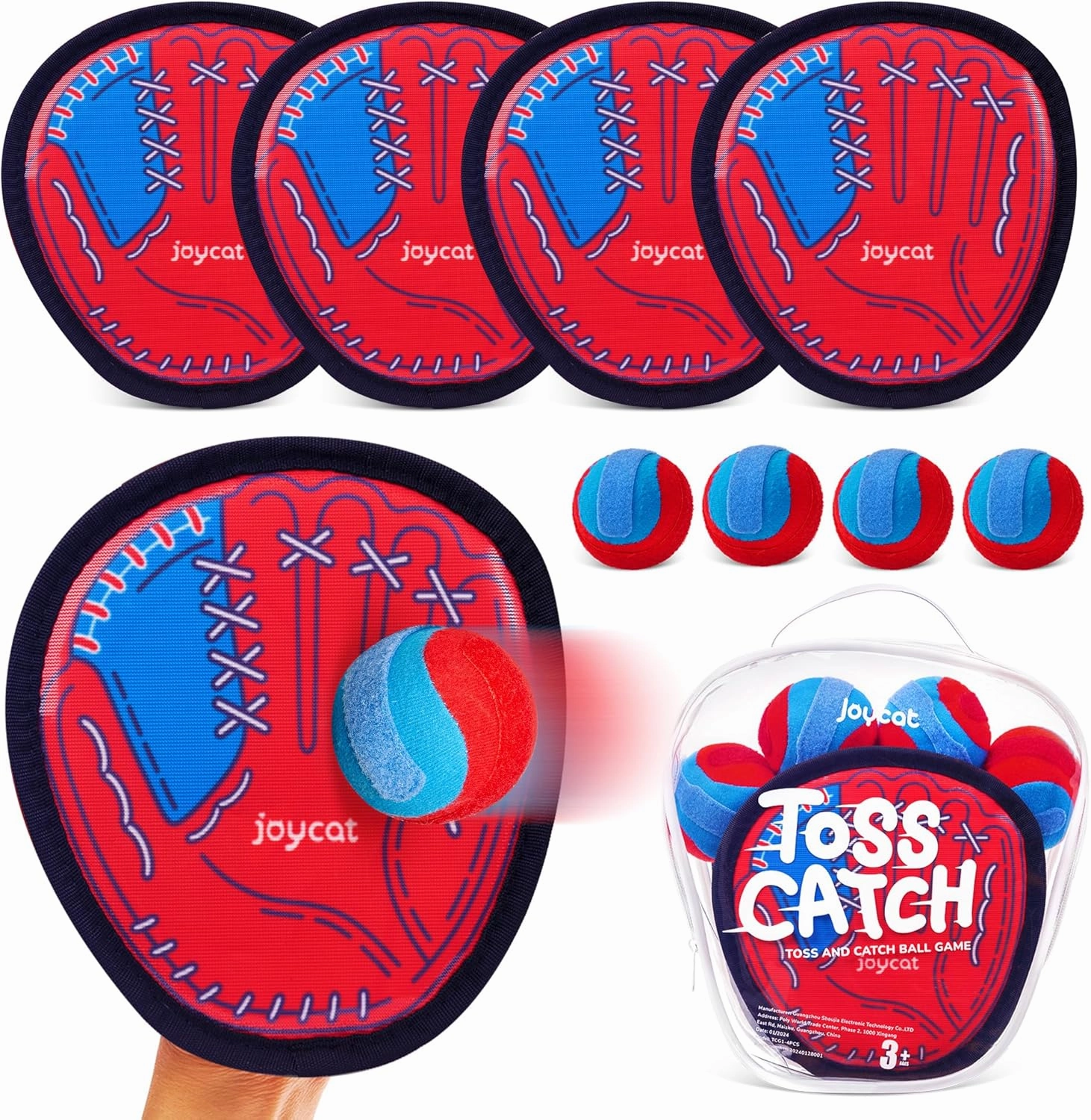 JoyCat Toss and Catch Ball Set,Toddler Kids Baseball Glove Sticky Mitt,Beach Pool Toys,Yard Games Sports Outdoor Toys,Easter Basket Stuffers,Birthday Gifts for 3  Boys Girls(2 Paddles 2 Balls)