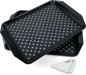 KAQAHIDO Large Non Slip Serving Tray with Grippy Dots, TV Lap Trays for Eating on Couch, Meal Serve for Dinner Breakfast, Rectangular Food Carrying for Plates, Glasses, Dishes, Set of 2, Black
