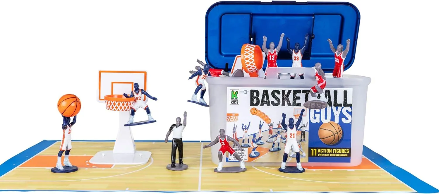 Kaskey Kids Basketball Guys - Red/Blue Inspires Kids Imaginations with Endless Hours of Creative, Open-Ended Play – Includes 2 Teams & Accessories – 21 Pieces in Every Set!