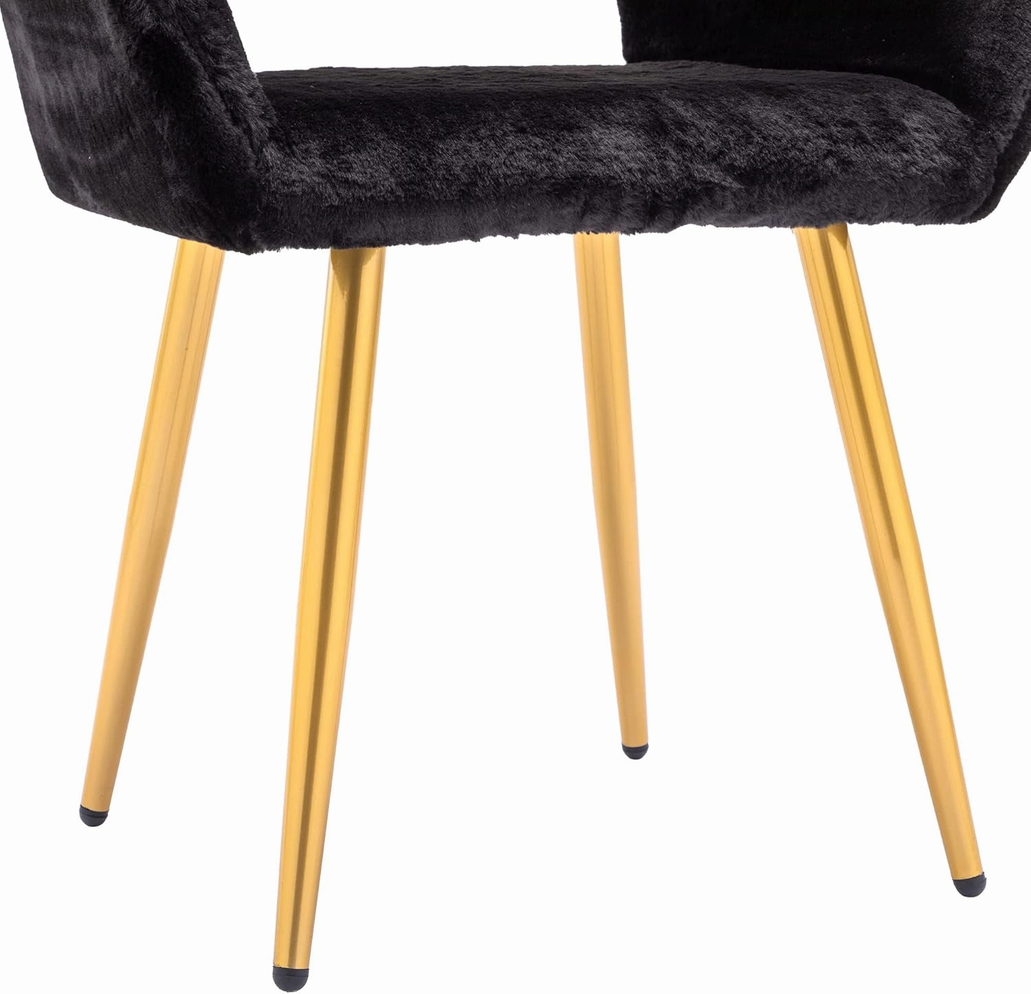 KCC Furry Desk Chair, Mid-Century Modern Accent Faux Fur Chair for Teen Girls, Comfy Armchair with Wood Look Metal Legs for Living Dining Room, Home Vanity Makeup Office Desk Chairs No Wheel, Black