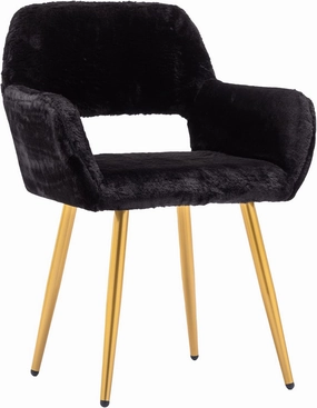KCC Furry Desk Chair, Mid-Century Modern Accent Faux Fur Chair for Teen Girls, Comfy Armchair with Wood Look Metal Legs for Living Dining Room, Home Vanity Makeup Office Desk Chairs No Wheel, Black