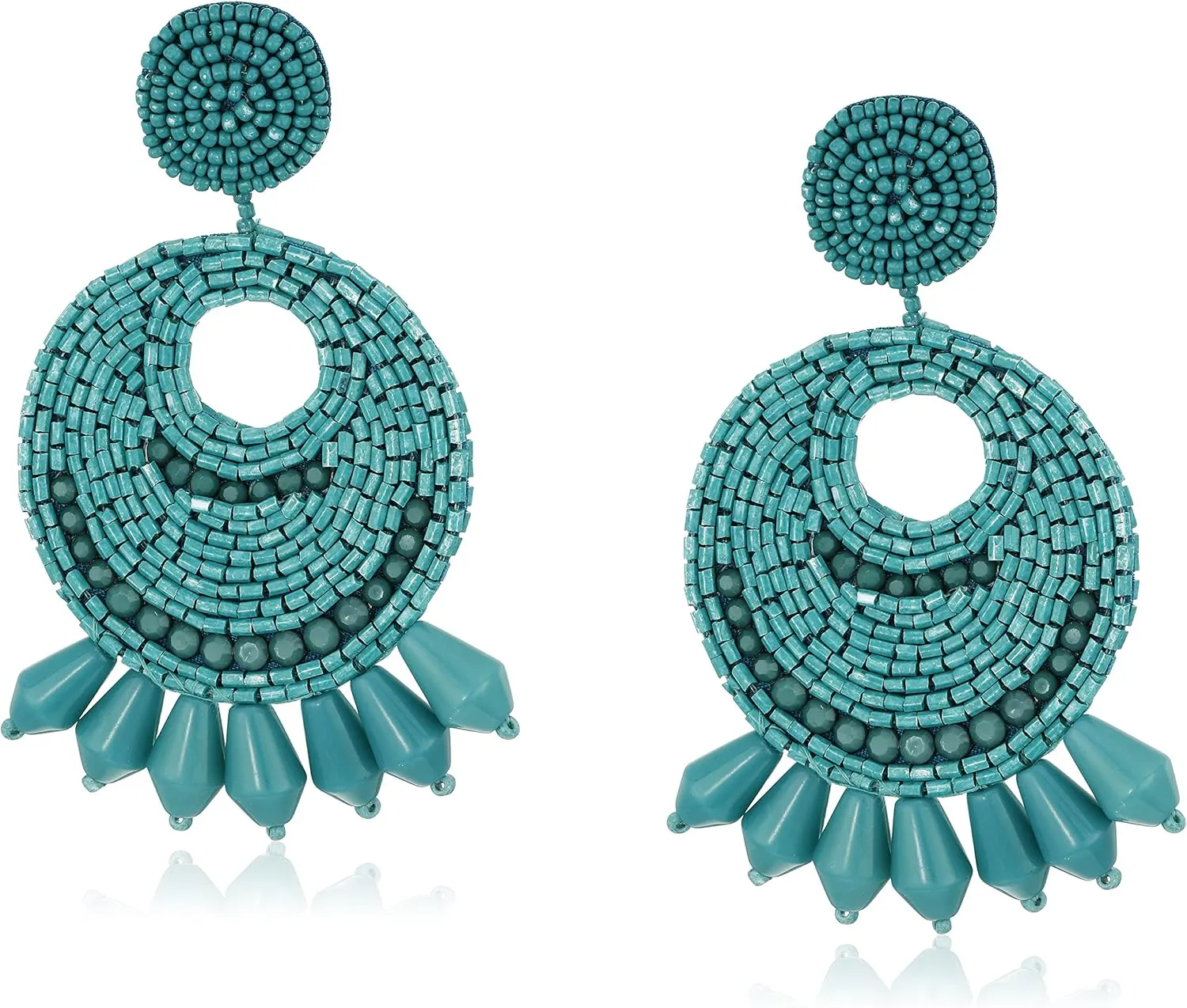 Kenneth Jay Lane Faux-Turquoise Seed Bead Round Gypsy Hoop with PRCD Drop Earrings