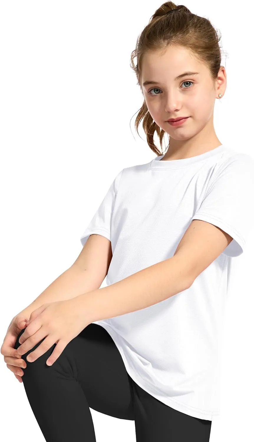 KEREDA Girls Athletic Shirts Quick Dry Short Sleeve Crew Neck T Shirts, Summer UPF 50  Tee Tops for Teen Girls 3 Pack