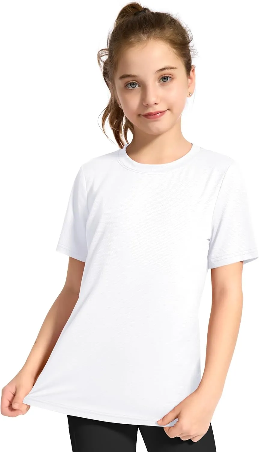 KEREDA Girls Athletic Shirts Quick Dry Short Sleeve Crew Neck T Shirts, Summer UPF 50  Tee Tops for Teen Girls 3 Pack