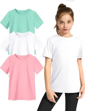 KEREDA Girls Athletic Shirts Quick Dry Short Sleeve Crew Neck T Shirts, Summer UPF 50  Tee Tops for Teen Girls 3 Pack