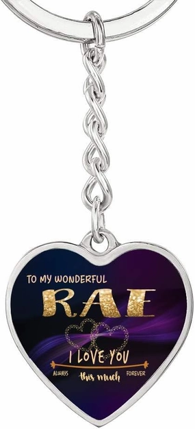 Keychain Accessories With First Name - To My Wonderful Rae I Love You This Much Always, Forever - Romantic Valentine Day Gift Wife, Girlfriend - Pendant Heart Keychain