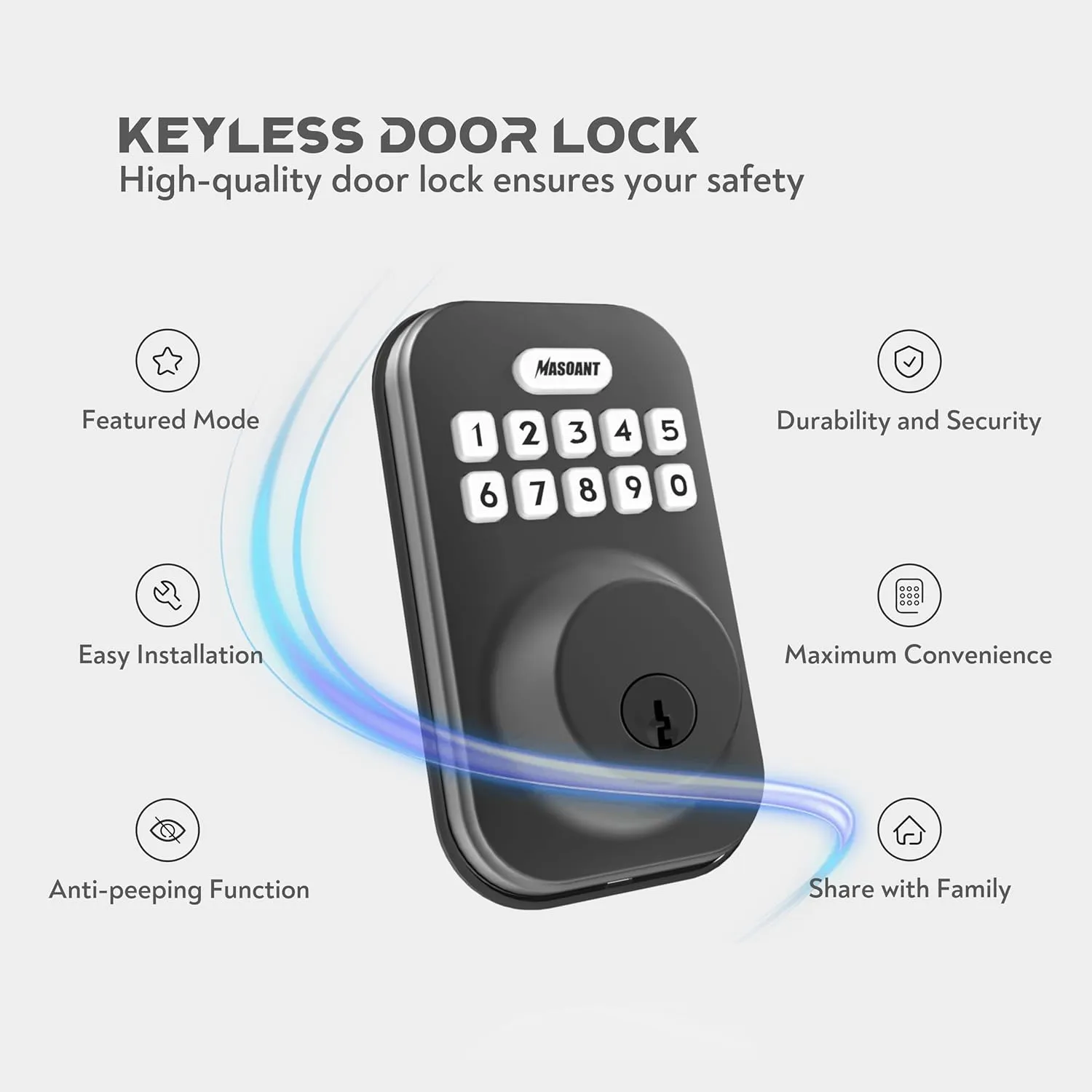 Keypad Deadbolt Lock Electronic Keyless Front Door Auto Lock Easy Installation Digital Code Anti-Peeping Password Weatherproofing Matte Black