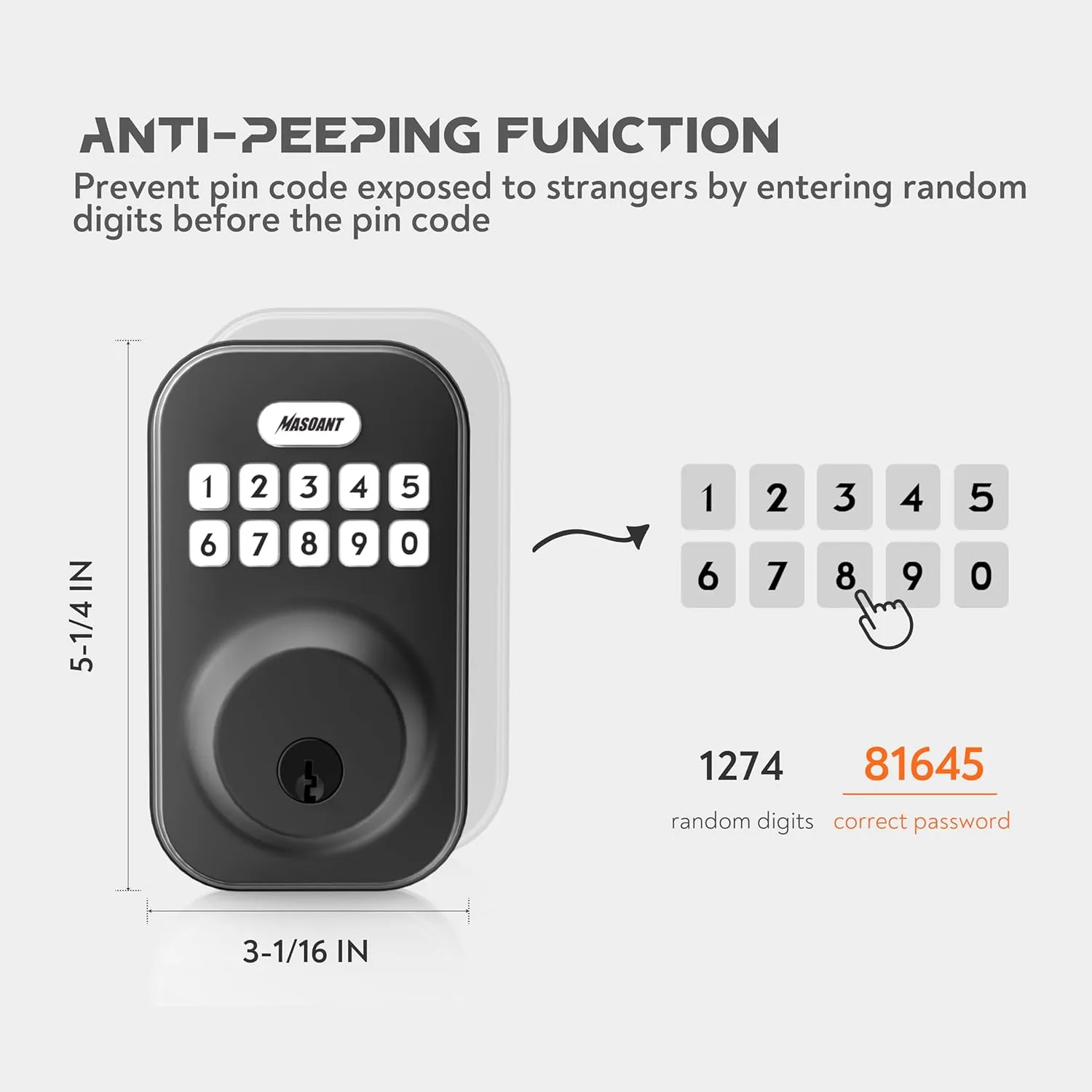 Keypad Deadbolt Lock Electronic Keyless Front Door Auto Lock Easy Installation Digital Code Anti-Peeping Password Weatherproofing Matte Black