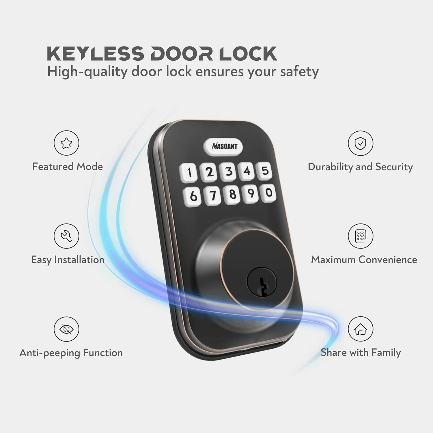 Keypad Deadbolt Lock Electronic Keyless Front Door Auto Lock Easy Installation Digital Code Anti-Peeping Password Weatherproofing Oil Rubbed Bronze