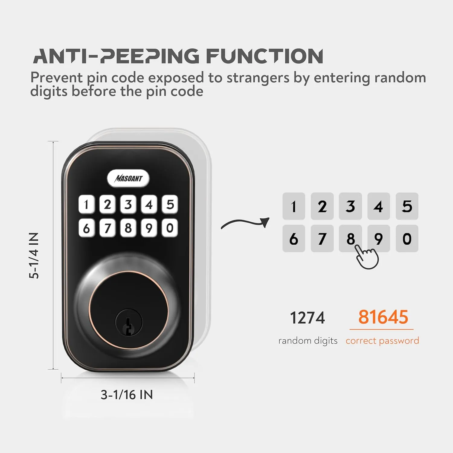 Keypad Deadbolt Lock Electronic Keyless Front Door Auto Lock Easy Installation Digital Code Anti-Peeping Password Weatherproofing Oil Rubbed Bronze