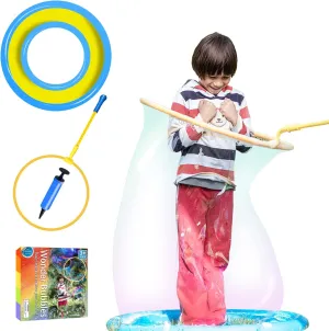 Kid in a Bubble Toy Giant Bubble Wand Big Bubbles Hoop with Dipping Pool Tray, Fun Outdoor Toys Playtime Activity Summer Toy Set for Kids and Adults Birthday Party Game