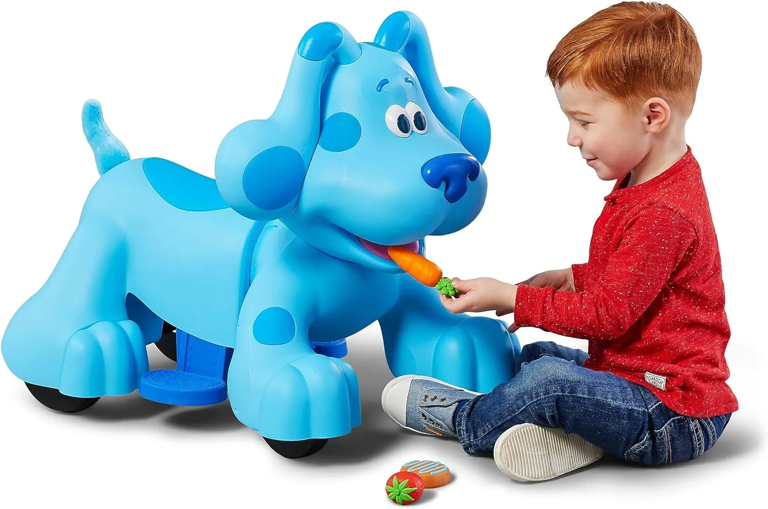 Kid Trax 6V Rideamals Blue's Clues Snack Time Interactive Ride-On Toy, for Ages 18-30 Months, Up to 44 Lbs., 20 Different Sounds, 3 Snacks Feed Blue, Rechargeable Battery Powered Electric, (KT1612WM)