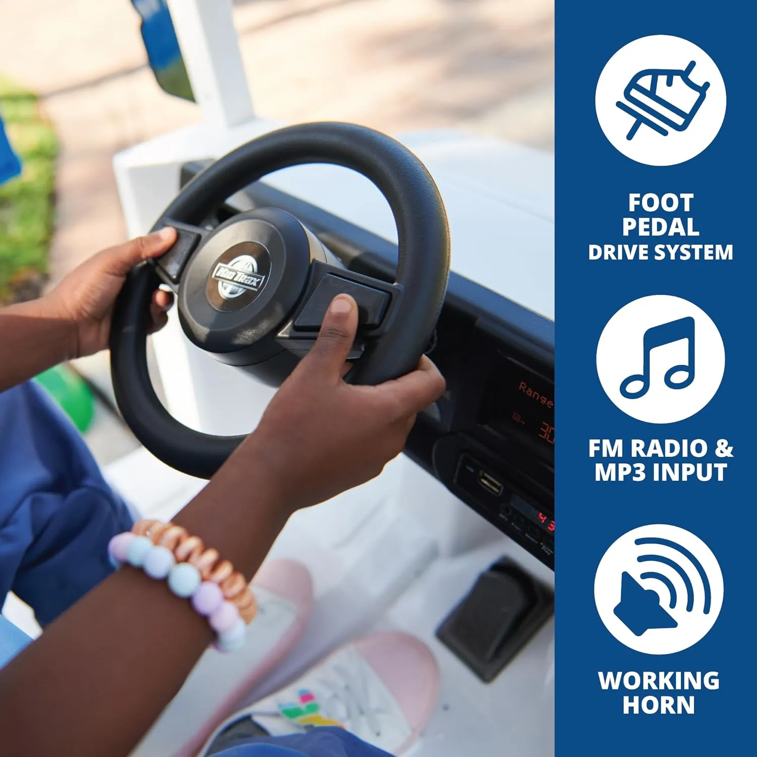 Kid Trax 6V USPS Mail Truck Ride-On Toy, Ages 3-5, Max Weight 60 lb, Includes Mailbox, Play Envelopes, Working Headlights/Horn, FM Radio/MP3 Input