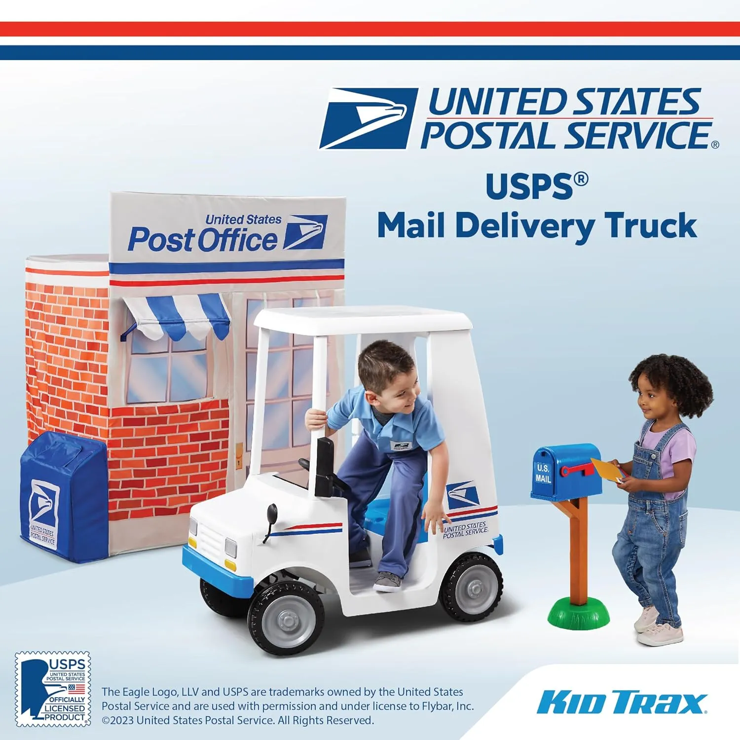 Kid Trax 6V USPS Mail Truck Ride-On Toy, Ages 3-5, Max Weight 60 lb, Includes Mailbox, Play Envelopes, Working Headlights/Horn, FM Radio/MP3 Input