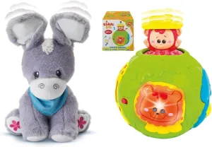 KiddoLab Peek-A-Boo Donkey & Jungle Animal Roll & Learn Ball: Soft Stuffed Animal Toy & Light-Up Monkey Activity Center for Infants 6 Months & Up.
