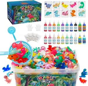 Kiditos Dinosaur Magic Water Elf Toy Kit,Aqua Fairy Water Gel Kit-20 Magic Gels&10 Molds-Make Your Own Water Pets&Squishy Toys–Fun Summer DIY Craft Kit,Birthday Gifts&Party Favors for Kids Ages 3 