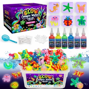 Kiditos Glow in the Dark Magic Water Elf Toy Kit,Aqua Fairy Water Gel Kit-6 Magic Gel&6 Molds-Make Your Own Water Pets&Squishy Toys-Fun Summer DIY Craft Kit,Birthday Gift&Party Favors for Kids Ages 3 