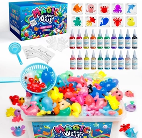 Kiditos Magic Water Elf Toy Kit, Aqua Fairy Water Gel Kit-20 Magic Gesl&10 Molds–Make Your Own Water Pets & Squishy Toys–Fun Summer DIY Craft Kit, Birthday Gifts & Party Favors for Kids Ages 3 