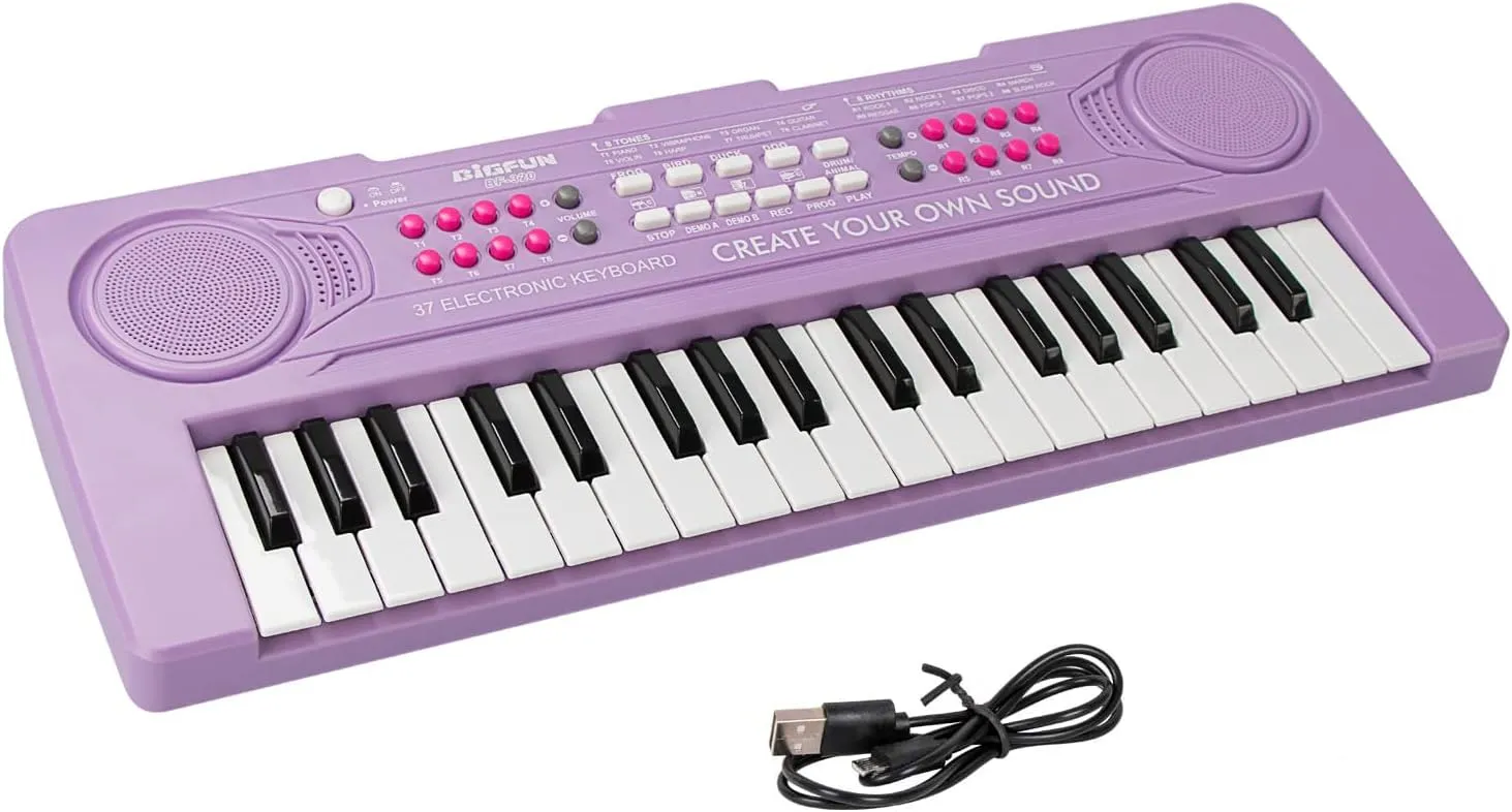 Kids Keyboard Piano 37 Keys Portable Electronic Music Piano Keyboard Early Learning Educational Musical Keyboard Toy for Beginners Boys Girls (Purple)