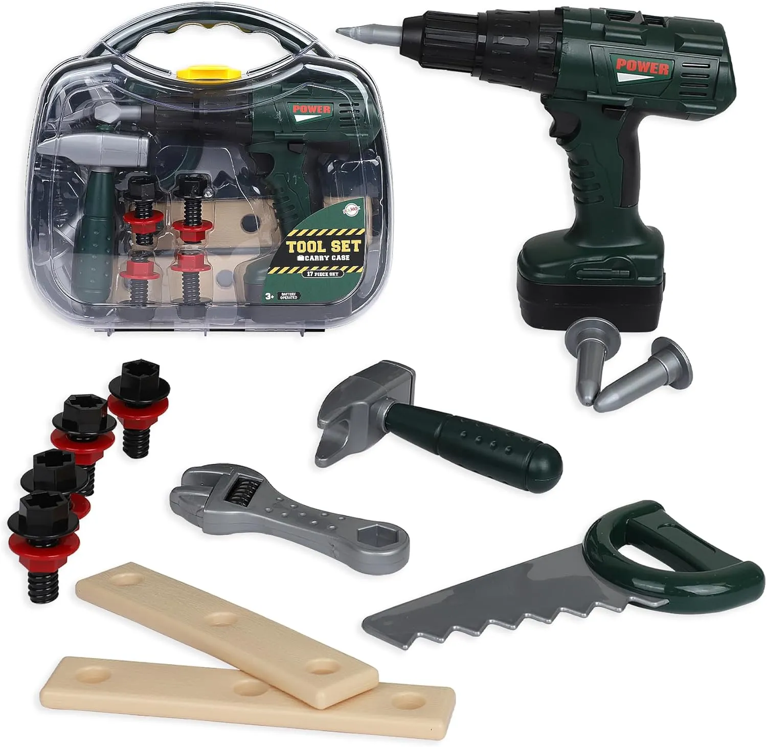 Kids Tool Set Construction Toys for Boys – 17-Piece Toddler Tool Set with Battery Powered Electric Toy Drill – Kids Tool Box with Toy Hammer and More - Toddler STEM Toys – Safe Kids Tool Kit