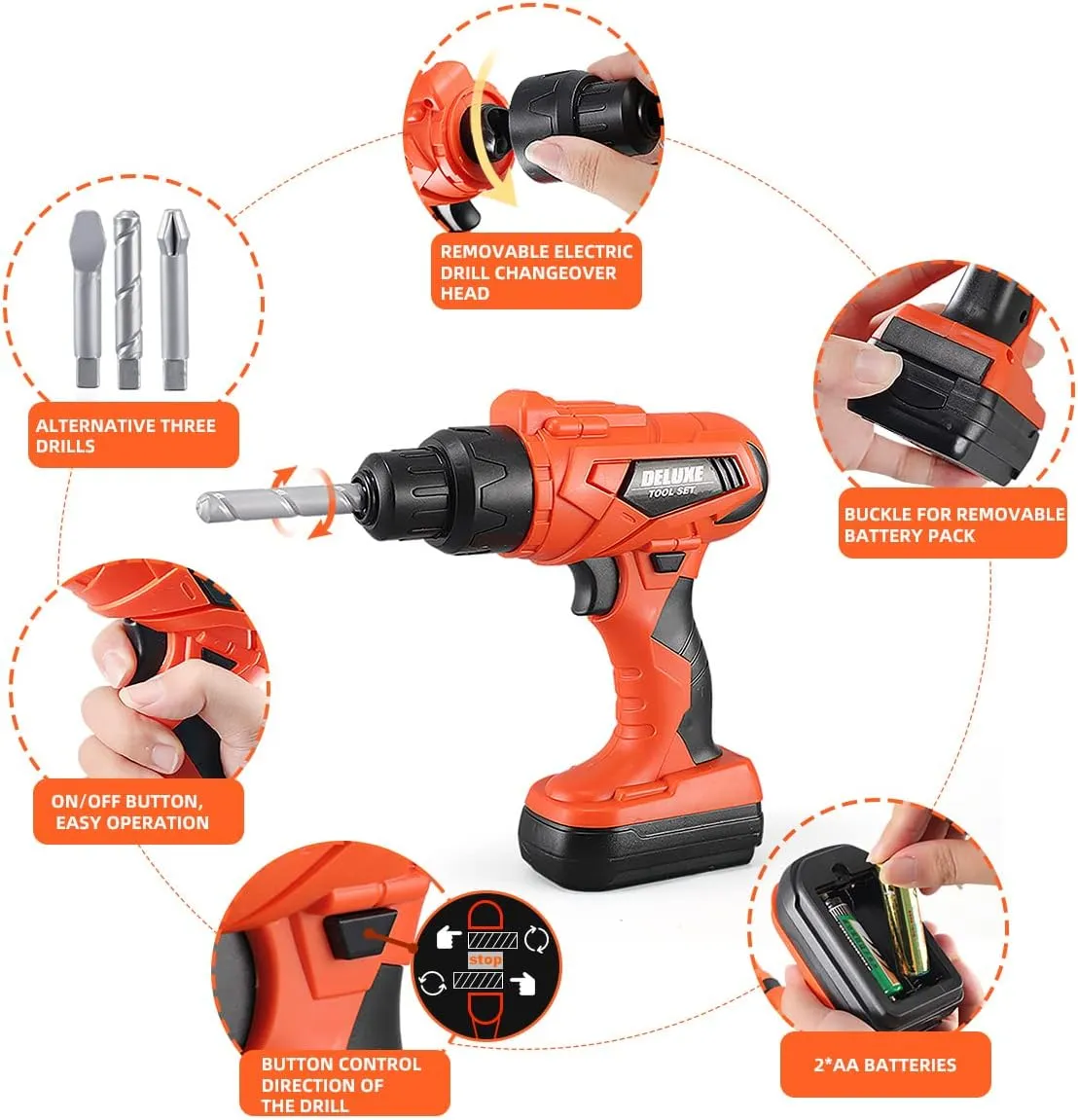 Kids Tool Set – Zealous 48 pcs Toddler Tool Set with Tool Box & Electronic Toy Drill, Pretend Play Kids Toys, Toy Construction Tools for Kids Ages 3,4,5,6,7,8 Years Old (A-Orange)