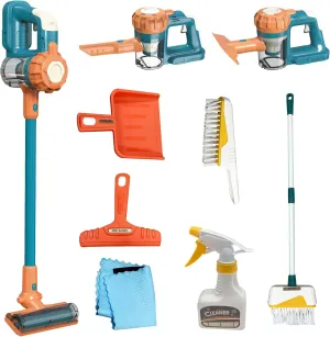 Kids Vacuum That Really Works 9Pcs Aged 3  Kids Cleaning Set for Toddlers Toy Cleaner Kids Broom and Dustpan Set Scrub Brushes Baby Boy Girl Gifts ( 950Blue)