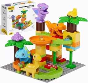 Kids Marble Run Building Block Dinosaur, Montessori Learning Resources STEM Toy Bricks Maze Puzzle Set Race Track Compatible with Major Brands for Age 3 4 5 6 7 8  Boys Girls Birthdays