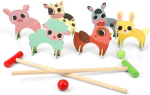 Kisangel 1Set Animal Croquet Game Play Kit for Engaging Cartoon Design Enhances Coordination Safe Easy to Set Up