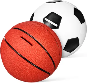 Kisangel 2pcs Cartoon Bank Set Fun Football Basketball Piggy Banks for Boy Girl Adults Portable Easy to Use Great for Encouraging Financial Habits for Boys Girls