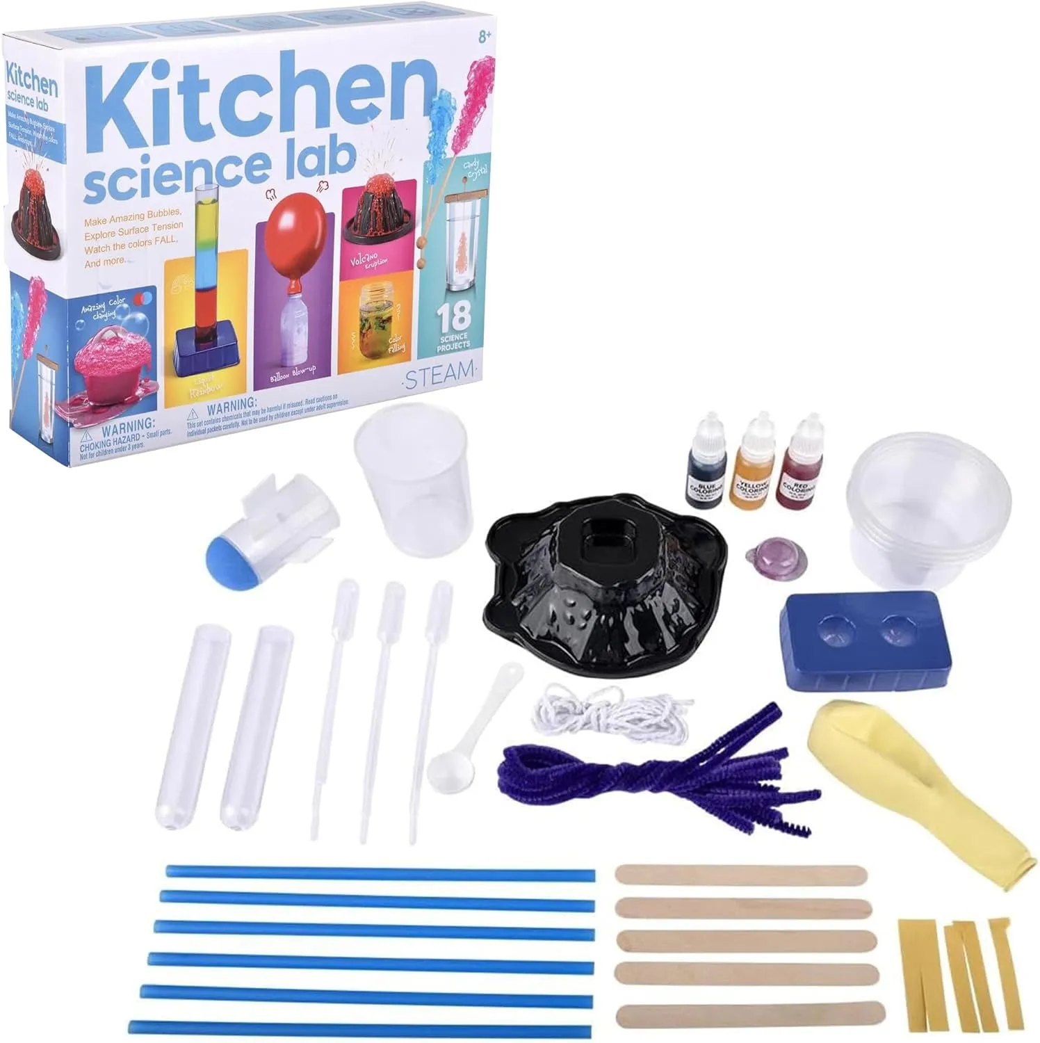 Kitchen Science Kits for Kids Age 8-12 – 18 Exciting Science Toys for Kids, Includes Volcano Eruptions, Liquid Rainbows, Balloon Blow-ups STEM Kits & More, Fun Science Experiments