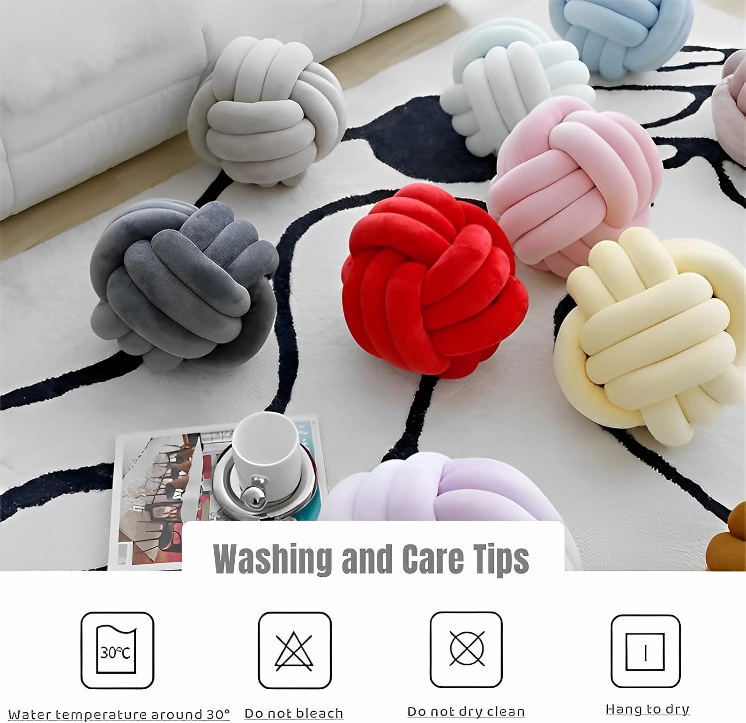 Knot Ball Pillows, Round Throw Pillow Cushion Home Decoration Soft Plush Pillow, Throw Knotted Ball Pillow Handmade Children Room Decoration Round Plush Toy Pillow (Coffee,8.5"/22cm)