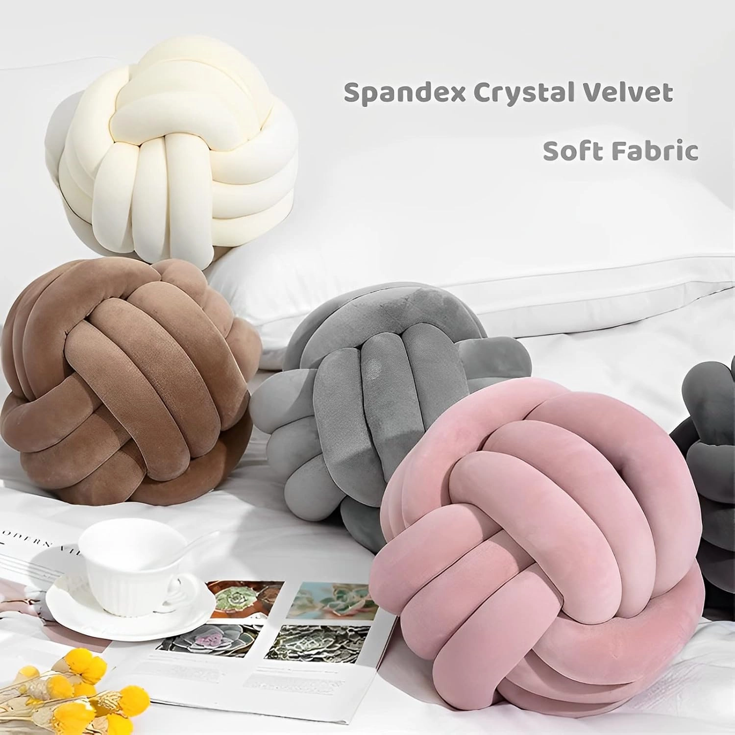Knot Ball Pillows, Round Throw Pillow Cushion Home Decoration Soft Plush Pillow, Throw Knotted Ball Pillow Handmade Children Room Decoration Round Plush Toy Pillow (Coffee,8.5"/22cm)