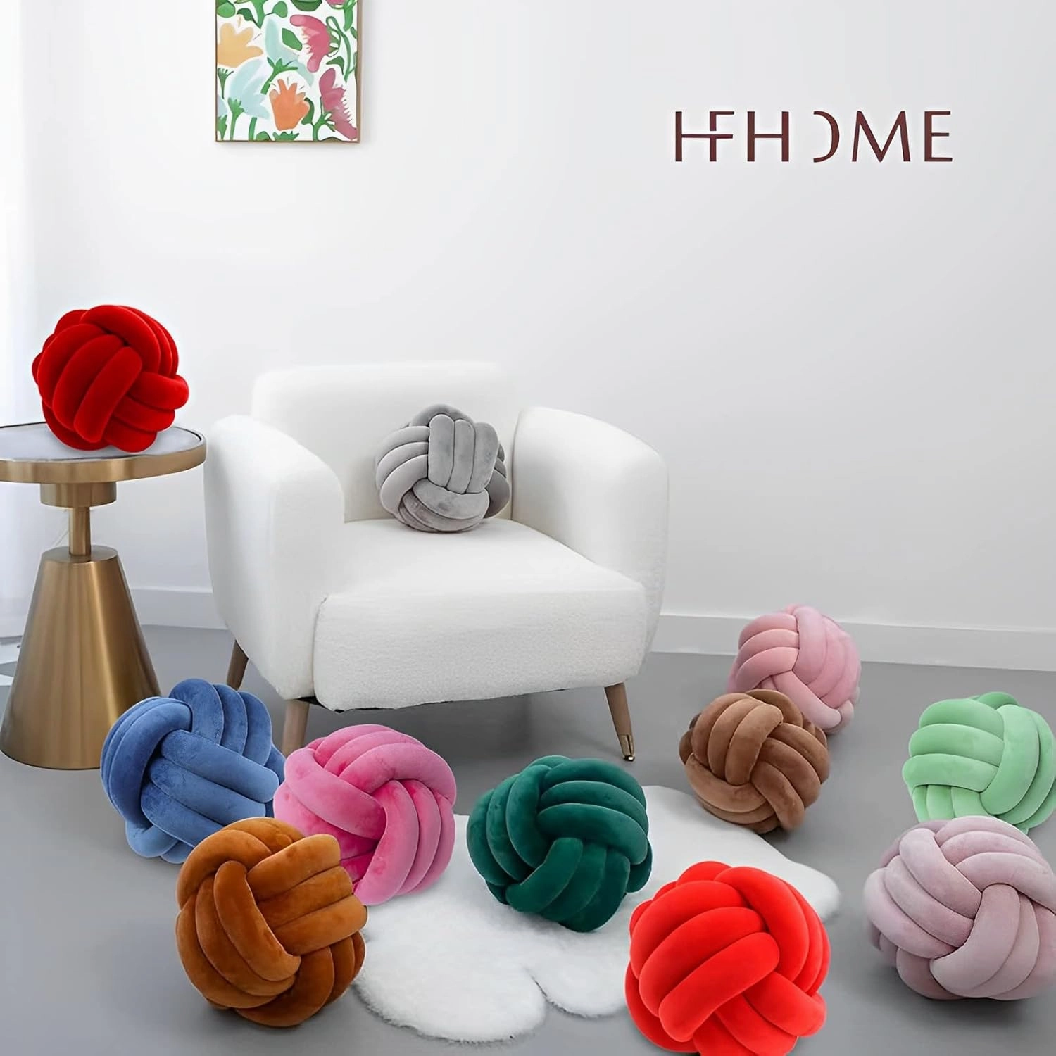 Knot Ball Pillows, Round Throw Pillow Cushion Home Decoration Soft Plush Pillow, Throw Knotted Ball Pillow Handmade Children Room Decoration Round Plush Toy Pillow (Coffee,8.5"/22cm)