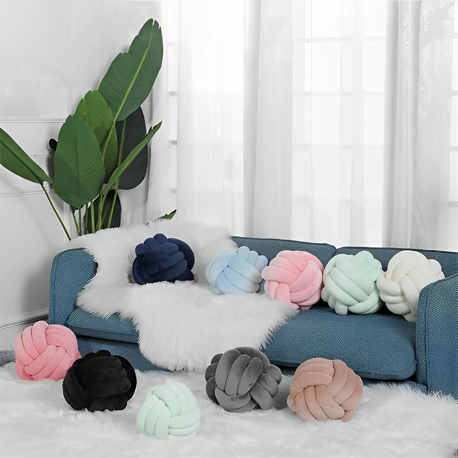 Knot Ball Pillows, Round Throw Pillow Cushion Home Decoration Soft Plush Pillow, Throw Knotted Ball Pillow Handmade Children Room Decoration Round Plush Toy Pillow (Coffee,8.5"/22cm)