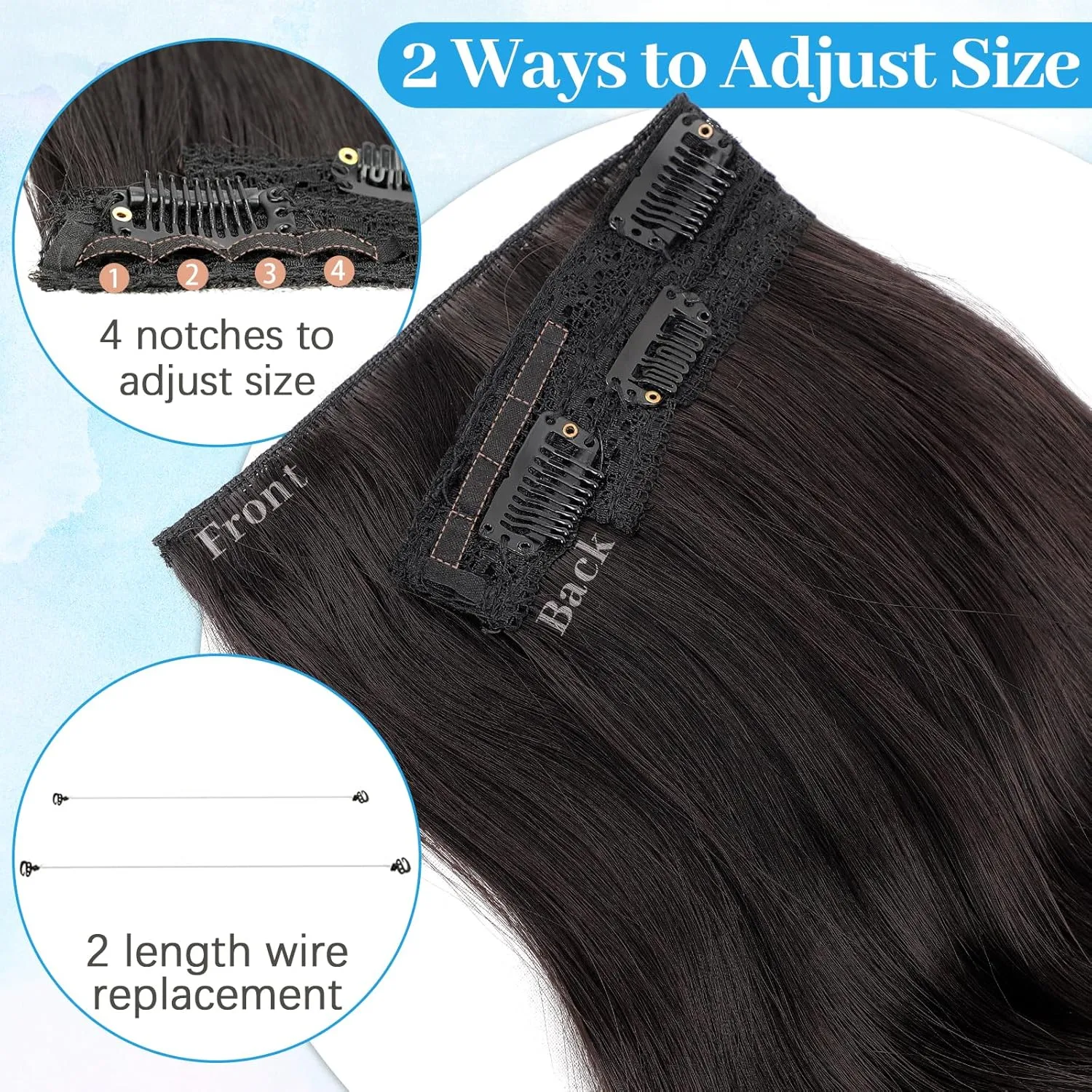 KooKaStyle Invisible Wire Hair Extensions 20‘’ Long Wavy Layered Synthetic Clip in Hair Extensions with Transparent Wire Adjustable Size 6 Secure Clips Dark Brown Thick Hairpieces for Women 20 Inch