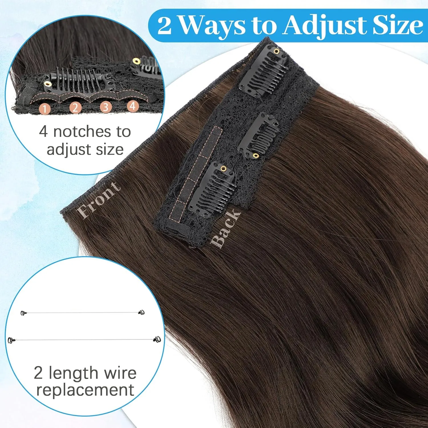 KooKaStyle Invisible Wire Hair Extensions Long Straight Layered Synthetic with Transparent Wire Adjustable Size 6 Secure Clips Hairpieces for Women 16 Inch (16Inch, Medium Brown6/10#)