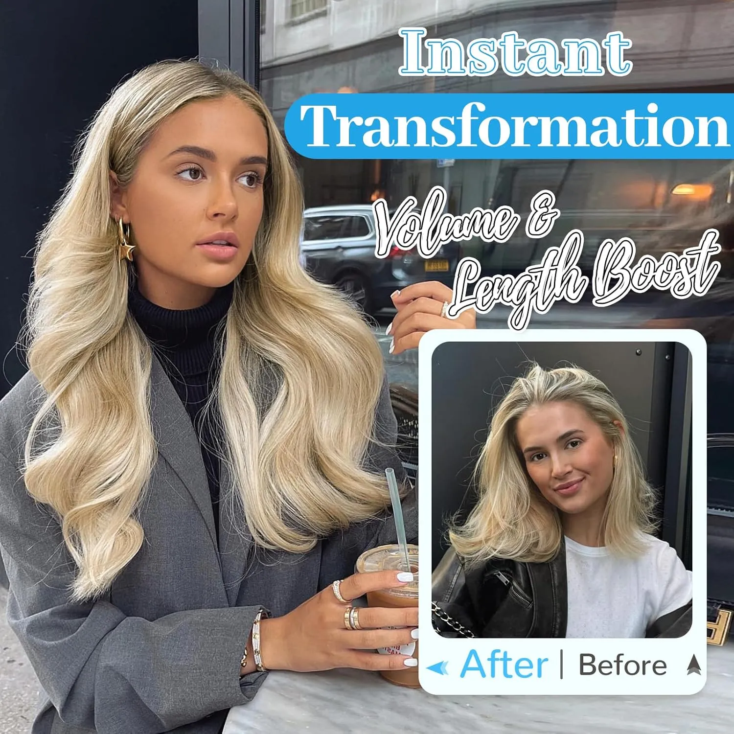 KooKaStyle Invisible Wire Hair Extensions Long Straight Layered Synthetic with Transparent Wire Adjustable Size 6 Secure Clips Hairpieces for Women 20 Inch (20 Inch, Beige Blonde)