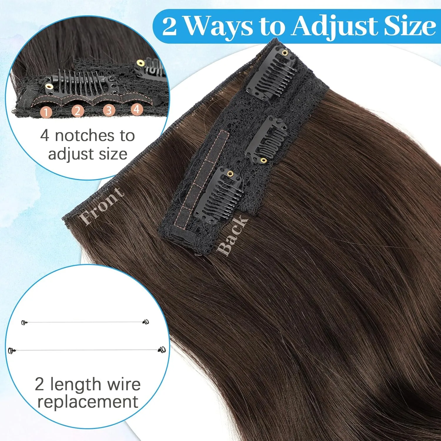 KooKaStyle Invisible Wire Hair Extensions Long Straight Layered Synthetic with Transparent Wire Adjustable Size 6 Secure Clips Hairpieces for Women 20 Inch (20 Inch, Medium Brown6/10#)