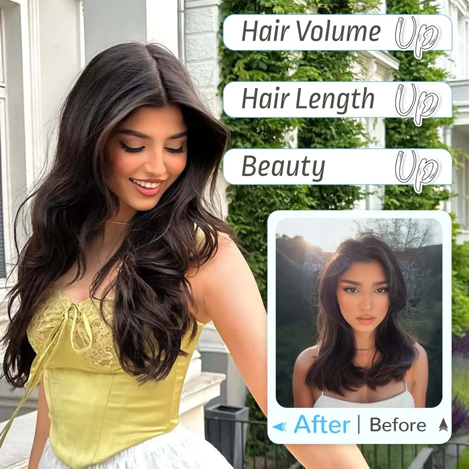 KooKaStyle Invisible Wire Hair Extensions Long Wavy Layered Synthetic Hair Extensions with Transparent Wire Adjustable Size 6 Secure Clips Dark Brown/6# Hairpieces for Women 16 Inch