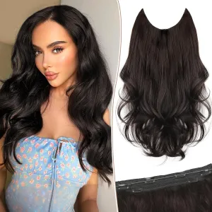 KooKaStyle Invisible Wire Hair Extensions Long Wavy Layered Synthetic Hair Extensions with Transparent Wire Adjustable Size 6 Secure Clips Dark Brown/6# Hairpieces for Women 16 Inch