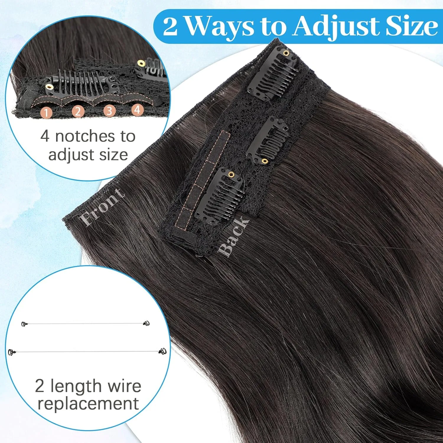 KooKaStyle Invisible Wire Hair Extensions Long Wavy Layered Synthetic Hair Extensions with Transparent Wire Adjustable Size 6 Secure Clips Dark Brown/6# Hairpieces for Women 16 Inch