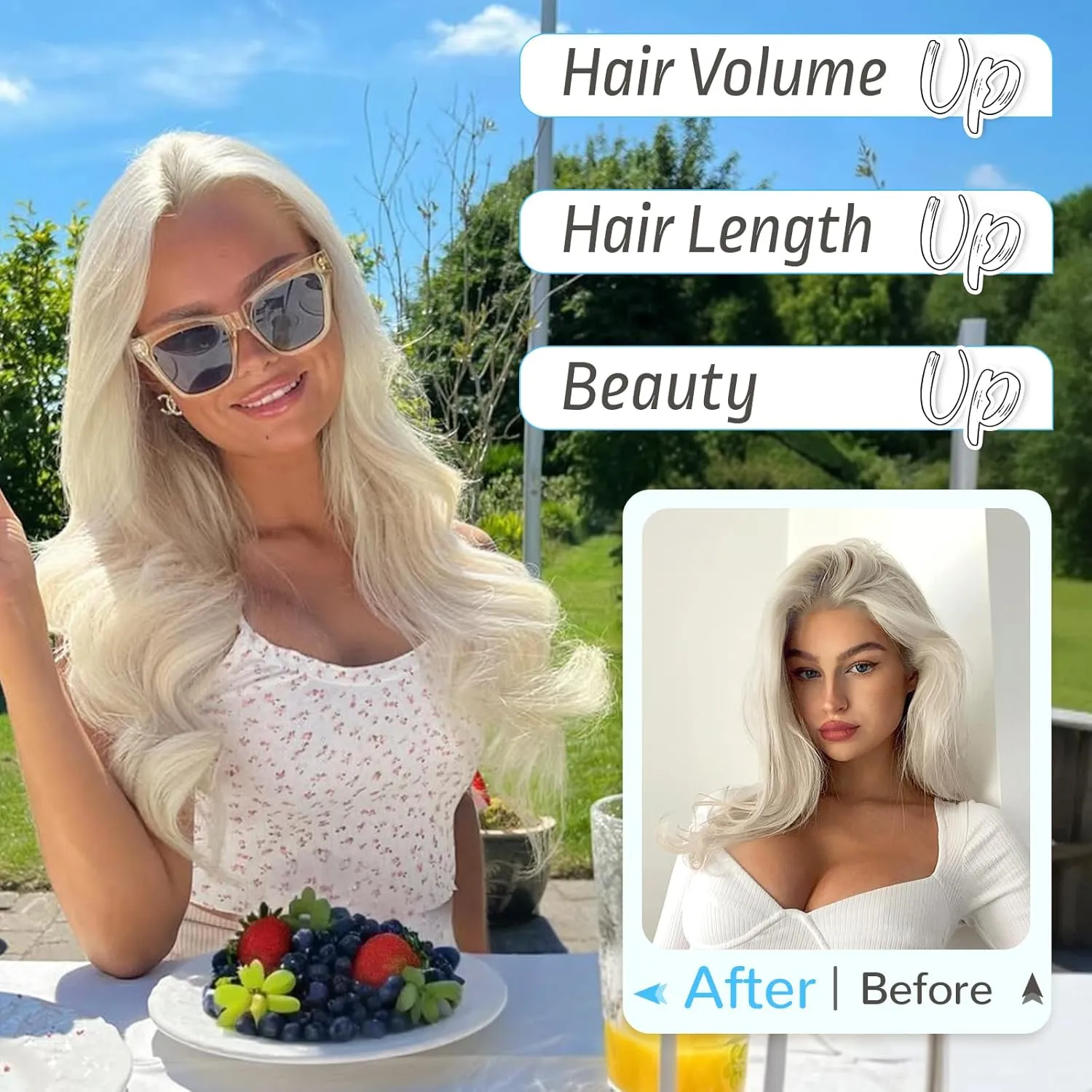KooKaStyle Invisible Wire Hair Extensions Long Wavy Layered Synthetic Hair Extensions with Transparent Wire Adjustable Size 6 Secure Clips Platinum Blonde Hairpieces for Women 20 Inch