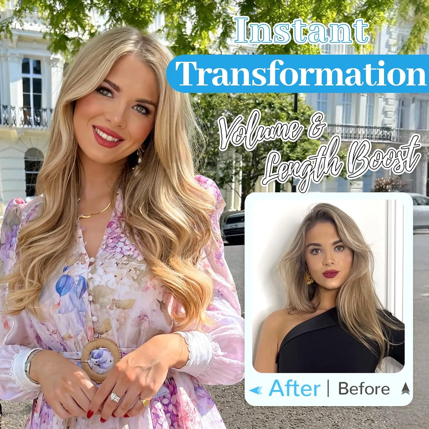 KooKaStyle Invisible Wire Hair Extensions with Transparent Wire Adjustable Size 6 Secure Clips Long Wavy Layered Synthetic Hair Extensions Ash Medium Brown Mix Bleach Blonde 20 Inch