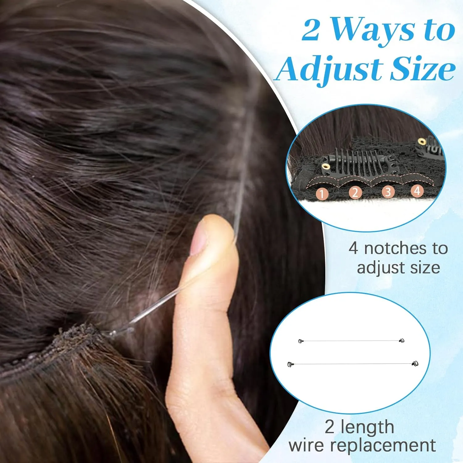 KooKaStyle Invisible Wire Hair Extensions with Transparent Wire Adjustable Size 6 Secure Clips Long Wavy Layered Synthetic Hair Extensions Natural Black 16 Inch