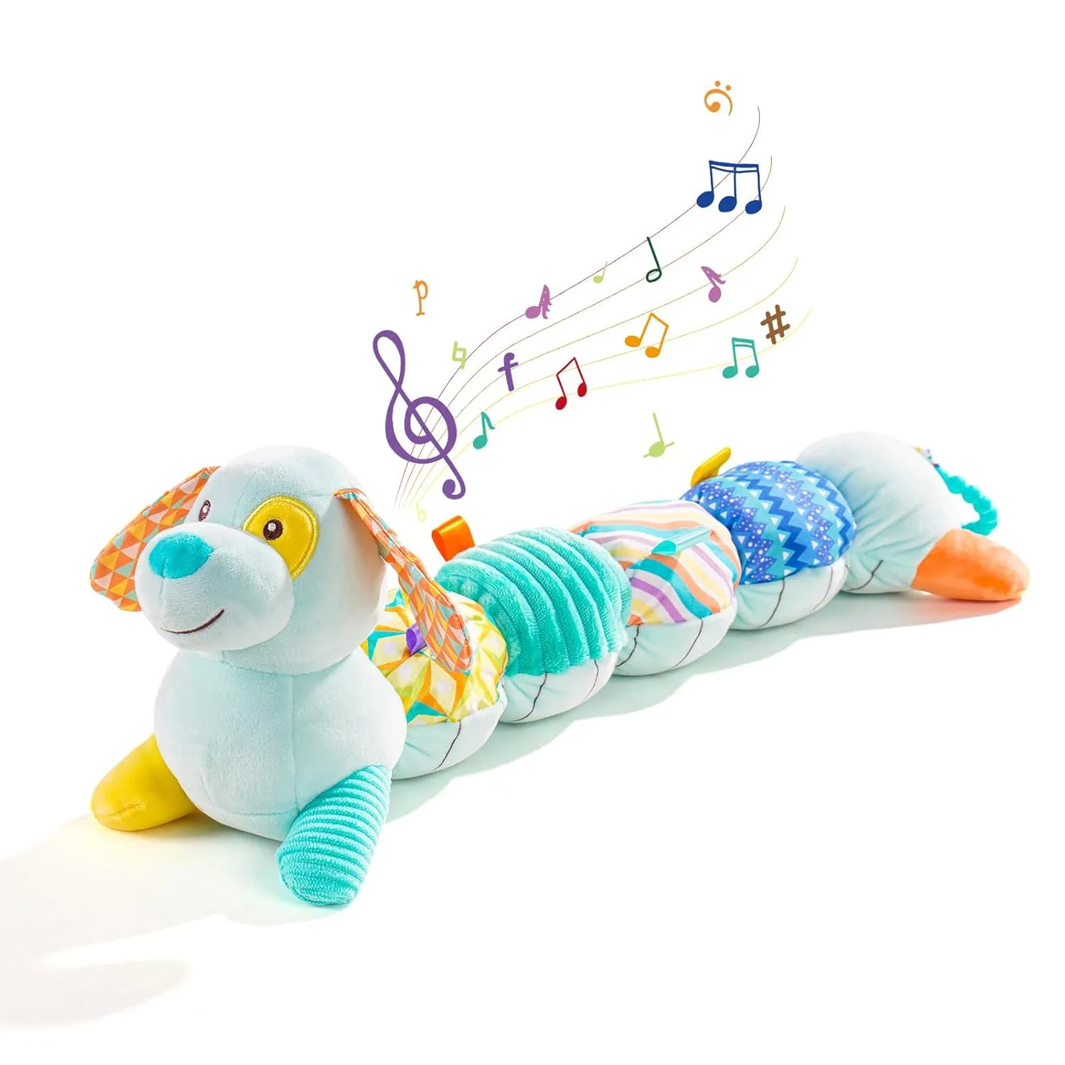 Koty Baby Musical Stuffed Animal, Blue Puppy With Multi-Sensory Crinkle, Rattle and Textures - Infant Tummy Time Toy for 0-12 Months, Baby Boy and Girl Gifts