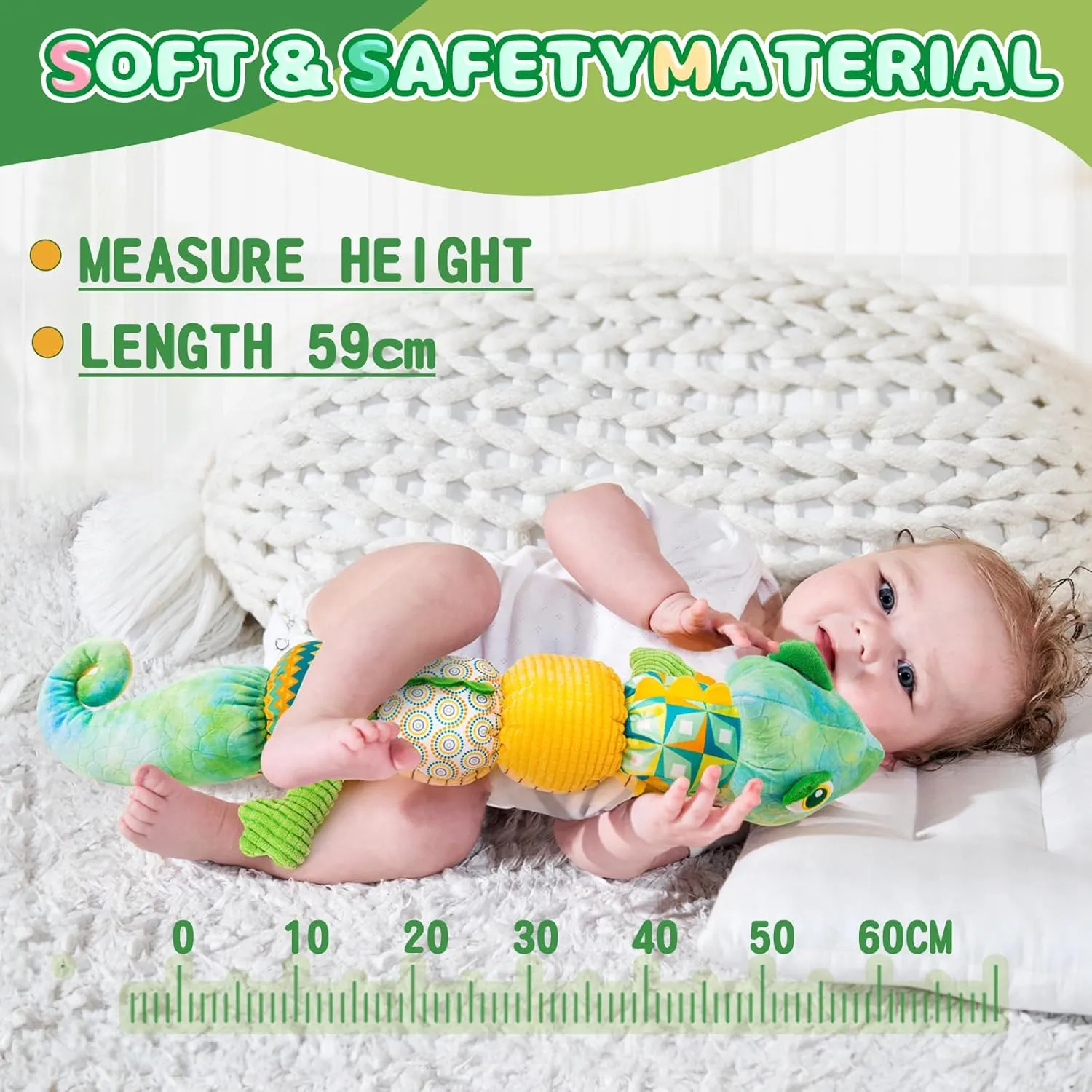 Koty Baby Toys 0-6 Months, Baby Musical Toys, Infant Toys Stuffed Animal Toys with Rattles, Crinkle, Bell, Baby Teething Toys for Tummy Time Newborn Sensory Boys Girls 0 3 6 12 Months (Chameleon)