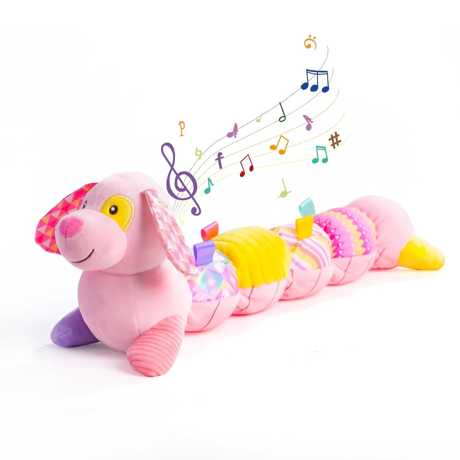 Koty Baby Toys 6-12 Months, Pink Puppy Musical Stuffed Animal Toys, Infant Toys with Multi-Sensory Crinkle, Rattle and Textures, Tummy Time Toys 0-3-6-12 Months Baby Boy Gifts Baby Girl Toys (Pink)